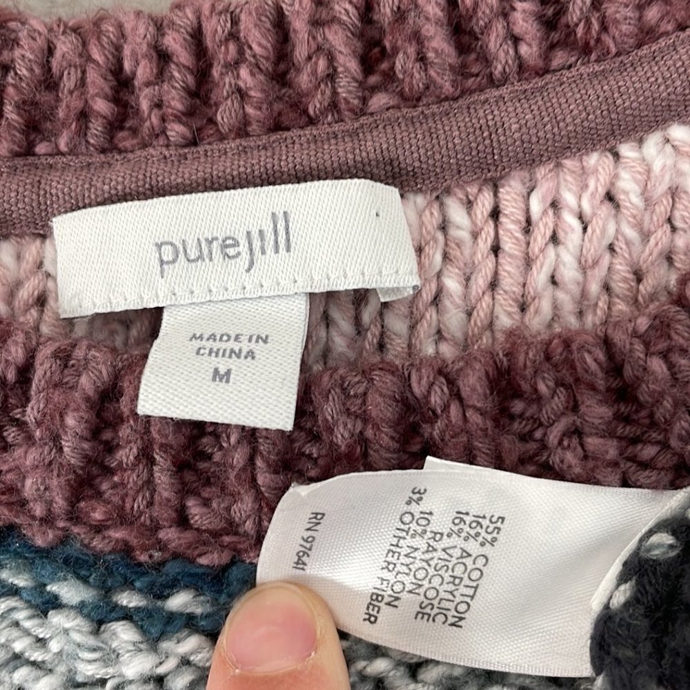 J. Jill Pure Jill Sweater Crew Neck Chunky Knit Pink Teal Size Medium M - Picture 11 of 13